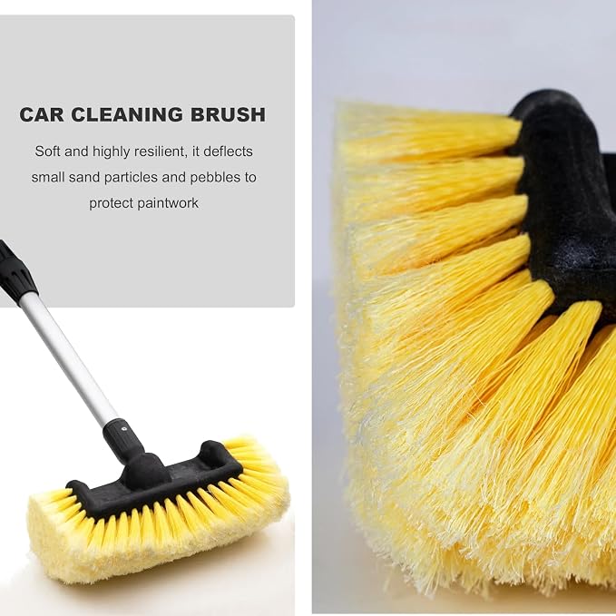 10.2" Car Wash Brush Head, Flow-Thru Auto Camper Cleaning Brushes with Soft Bristle, Universal Detailing Brush Head for Vehicle Boat Exterior Washing, Car Accessories (Yellow)