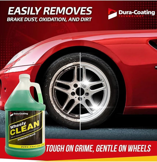 DURA-COATING TECHNOLOGY Wheely Clean Concentrate - Good for Chrome Wheel Cleaner, Clear-Coated, or Aluminum Wheel Cleaner - Professional Tire Shine & Rim Cleaner Spray - Car Care Solution - 1 Gallon