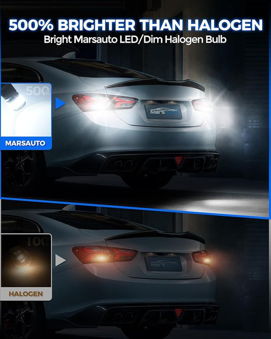 Marsauto Upgraded 7443 7440 LED Bulbs for Reverse Lights, T20 7441 7444 Replacement with Projector for Backup Tail Brake Signal Parking DRL Lights, 6000K Xenon White Pack of 2