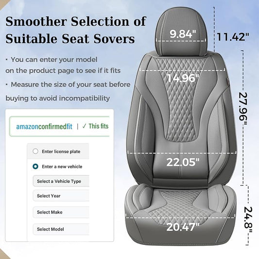 Coverado Gray Nappa Leather Car Seat Covers Front Seats ,Waterproof Car Seat Protector & Cushion, Universal Fit for Most Cars
