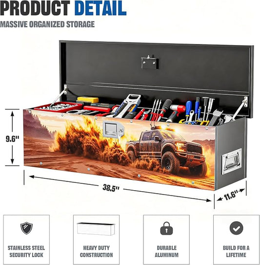 Truck Bed Tool Box, F150 Accessories, Truck toolBox compatible with F150,38.5 x 11.6 x 9.6 Inches, Alloy Steel, Lockable, Weathertight, Rust Resistant, Flip Top, for Pickup Trucks