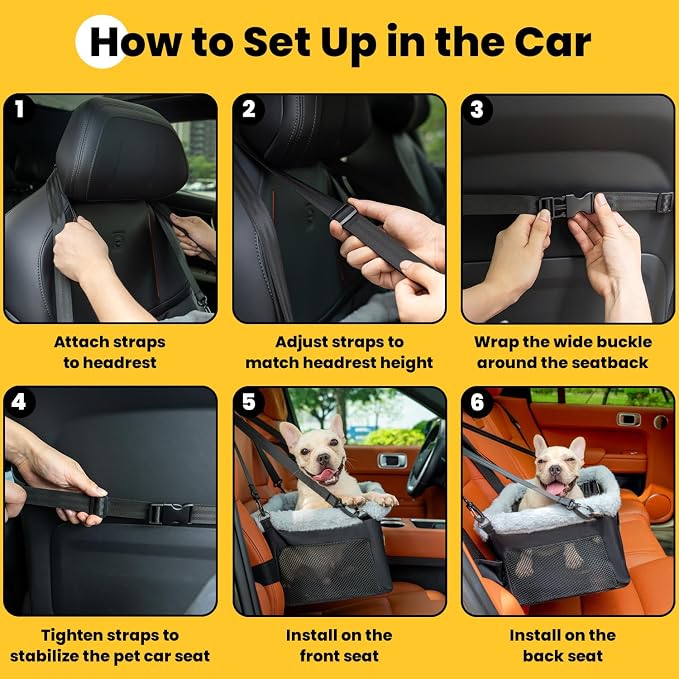 Conlun 2-Pack Dog Car Seat Boosters for Small Pets Under 20lbs, Portable Travel Puppy Car Seats with Internal Steel Frame, Comfort Cushions & Storage Pockets, Black