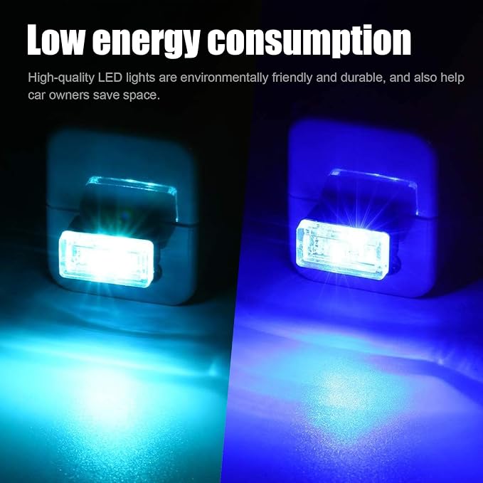 Ziciner 4 PCS USB LED Car Interior Atmosphere Lamp, Portable Mini LED Night Light, Plug-in USB Interface Trunk Ambient Lighting Kit, Universal Interior Accessories for Most Vehicles (Blue, Ice Blue)