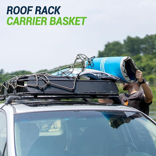Season Guard Roof Rack Cargo Carrier Basket, 64" x 39" x 4" Heavy Duty Steel Rooftop Luggage Rack with Extension & Wind Fairing, Universal Car Top Storage for SUV, Truck, Jeep, Van, Camping Travel