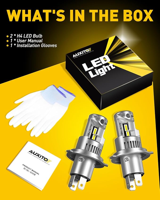 AUXITO H4 Head|ight Bulbs 9003 Bulbs, 900% Super Brighter, 6500K Cool White, 1:1 Mini Halogen Size 9003 Light, Plug and Play, Pack of 2