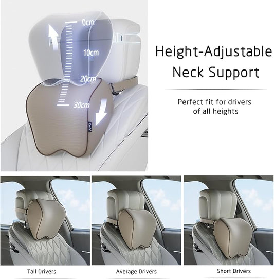 Crofy 2 Pack Car Neck Pillow, Softness Car Headrest Pillow for Driving with Adjustable Strap, 100% Memory Foam and Breathable Removable Cover, Comfortable Ergonomic Design, Gray & Brown
