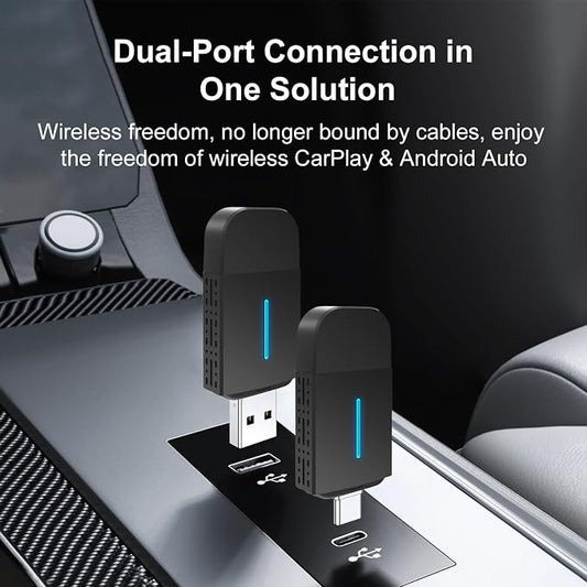2025-New-Wireless-CarPlay-Adapter for Cars with Wired CarPlay/Android Auto 2 in 1,Instant Auto-Connect 5.8GHz WiFi USB/Type-C Plug and Play Compatible with iOS 10+ & iPhone 6+