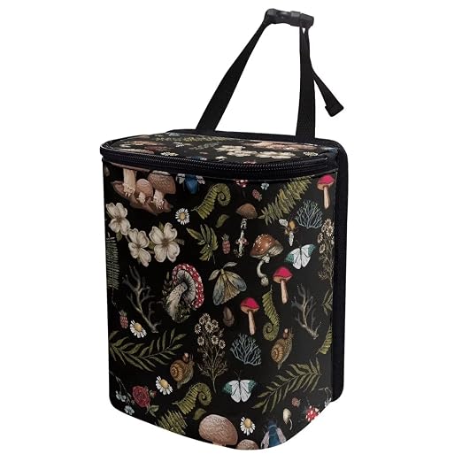 Auto Trash Can, Dark Wild Mushroom Ferns Printed, Manual-Lift, 14"W x 14"H x 14"D
