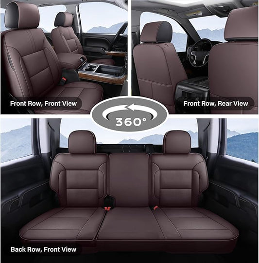 Coverado Silverado Seat Covers Full Set, Faux Leather Car Seat Covers Fit for Chevy Silverado GMC Sierra 2007-2013 & 2019-2026 1500, 2020-2026 2500HD 3500HD Crew Double Extended Cab(Brown)