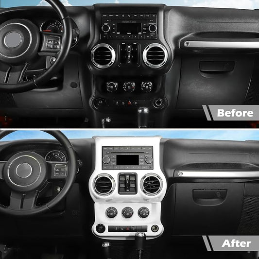 RT-TCZ for Jeep JK White Dash Accents Radio A/C Controls Cover Trim for Jeep Wrangler JK JKU 2011-2017 ABS Interior Accessories 2pcs