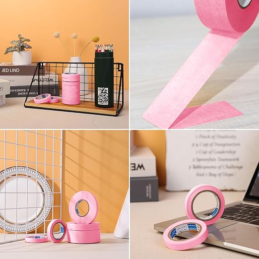 6 Rolls Fine Line Tape 1/16, 1/8, 1/5, 2/5, 1/2, 3/4 Inch x 55 Yard Fineline Masking Tape Painter Adhesive Automotive for DIY Car Auto Paint (Pink, Mixed Sizes)