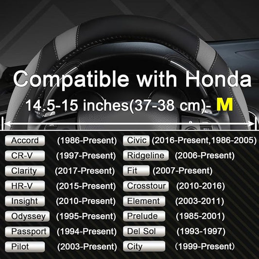 West Llama Customized Auto Car Steering Wheel Cover for Honda Accord CR-V HR-V Pilot Odyssey (Black+Gray-Standard Size)
