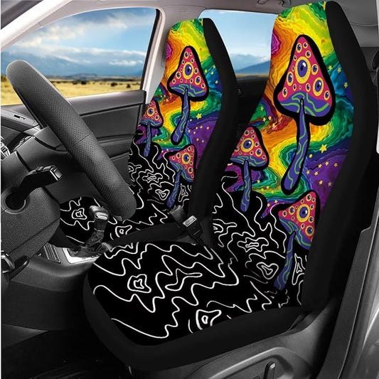 14 Pcs Abstract Mushroom Car Seat Covers with Steering Wheel Cover,Seat Belt Covers Cup Holder with Keychain,Eyes Mushroom Automotive Accessories Protector Set Universal Fit Cars SUV Trucks