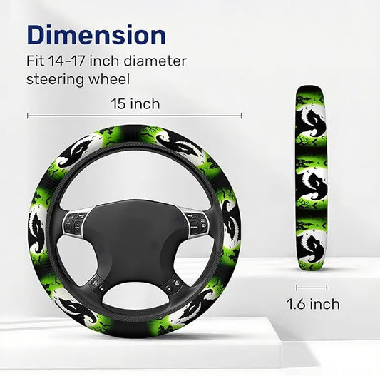 GENANY Green Horror Sack Steering Wheel Cover, Non Slip Polyester Car Wheel Protector for Car SUV Truck, Universal 15 Inch