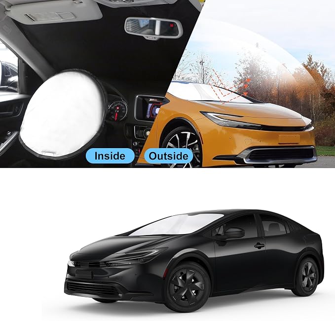 TINGLU Sun Shade for Toyota Prius 2023-2025 2026 Accessories Windshield Sun Shade Window Shade UV Rays Protection Sun Visor Cover with Steering Wheel Sunshade Storage Bag