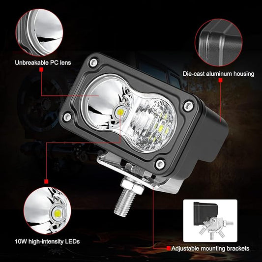 3 Inch Driving Pod Lights with Wiring Harness & Black Covers 2Pcs Off Road Light Bar Spot Flood Combo Work Light LED Pods Auxiliary Backup Cube Lights for Truck ATV UTV Motorcycle Boat