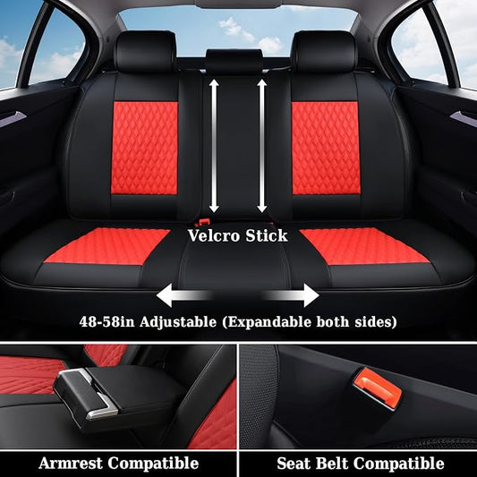 Coverado Leather Rear Seat Covers for Cars, Waterproof Back Seat Cover, Universal Automotive Seat Cushion Protector for Most Cars Trucks SUV (Black & Red Line)
