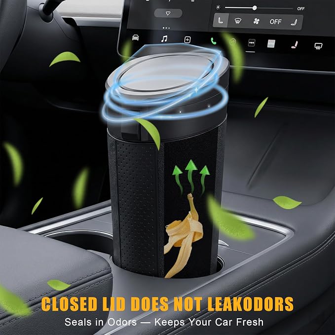 Car Trash Can Cup Holder with 2 Garbage Bags, Leakproof Silent Mini Trash Can with Lid for Car, Press & Pop, Small Automotive Garbage Bin for SUV, Truck, Office, Home, Bedroom