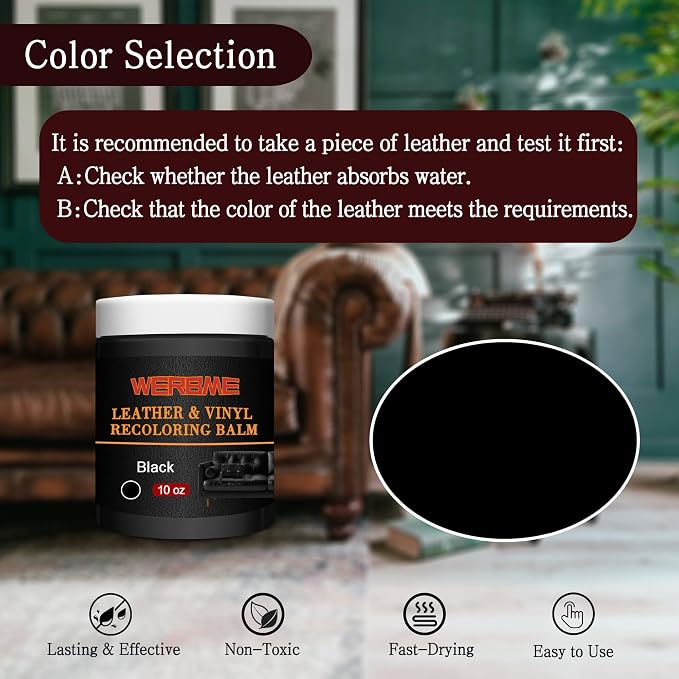Leather Recoloring Balm & Color Restorer - 10OZ Multipurpose Dye & Paint for Faded Leather Couches, Car Seats, Shoes | Fix Scratches on Clothing, Furniture & Accessories(Black)