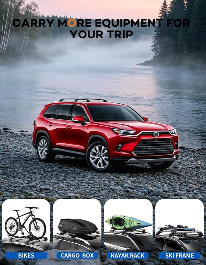Wonderdriver Roof Rack Cross Bars 260lbs Compatible with Toyota Grand Highlander & Lexus TX 2024-2026, Heavy Duty Black Upgraded Metal Lockable Aluminum Roof Rails Crossbars Cargo (Not for Highlander)