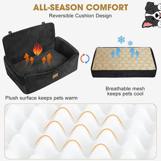 JOEJOY Dog Car Seat for Large Medium Sized Dogs Under 55 lbs, Dog Booster Seat for 2 Small Dogs with Detachable Washable Cover, Memory Foam Pet Car Seat with 2 Safety Belts and Storage Pockets