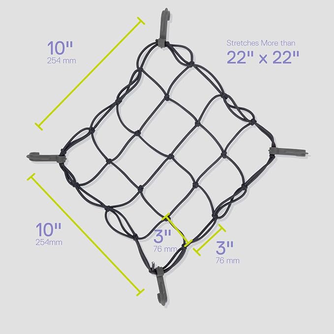 Small Cargo Net by Delta Cycle - Expandable Bungee Net with Hooks Stretches to 22" x 22" - Bike Cargo Net Keeps Your Gear Tightly in Place for Bikes & Kayaks