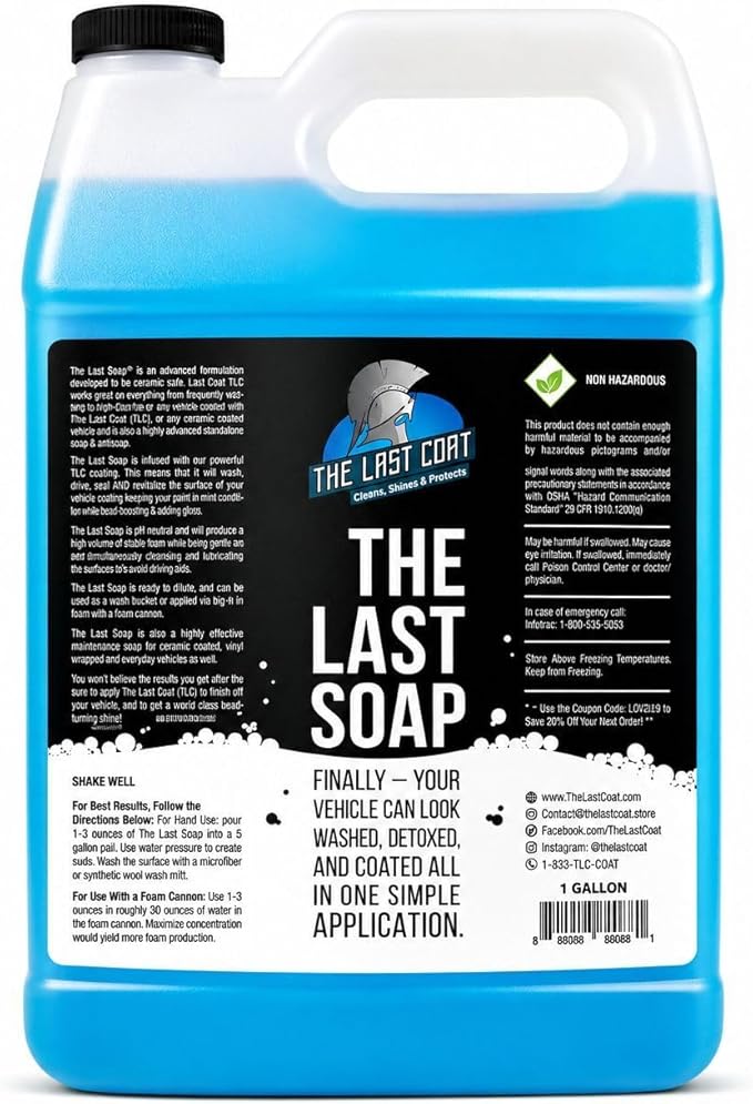 The Last Coat Ceramic Car Wash Soap & Shampoo 128 oz – pH Neutral Ceramic Coating Maintenance Soap with Hydrophobic Protection for Foam Cannon & Bucket Wash, Cars, Trucks, RVs & Boats