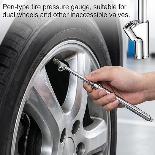 Truck Tire Gauge Dual Head Tire Pressure Gauge Heavy Duty Truck Air Chuck Range 10-150PSI 1-10Bar Pen Tires Gauges Extension Straight Foot Chuck Auto Service Gauges for Semi Trucks RV Motorcycle Car