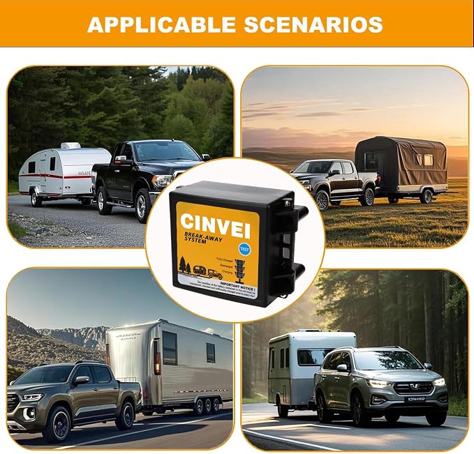Trailer Brakes Breakaway Kit with Charger, LED Indicator, Switch, 12V 5AH Battery for Trailer Caravan