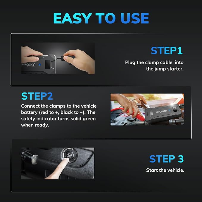 K15 Extremely Safe Jump Starter, 2500A Car Battery Jump Starter for Up to 8.0L Gas or 6.0L Diesel Engines, 12V Portable Jump Box with Smart Jumper Cable, USB-C Charge and 3 Mode Flashlight