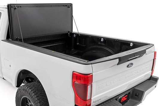 Rough Country Hard Tri-Fold Truck Bed Tonneau Cover for Ford F-250 & F-350 Super Duty (2017-2026) - Aluminum Flip-Up Bed Cover, Fits 6'10 (81.9") Bed