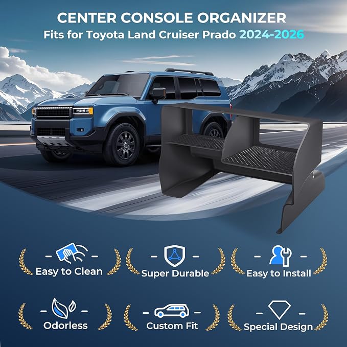 Center Console Organizer for Toyota Land Cruiser Prado 250 2026 2025 2024, Interior Accessories Storage Box Insert Tray for 2024-2026 Land Cruiser, Black