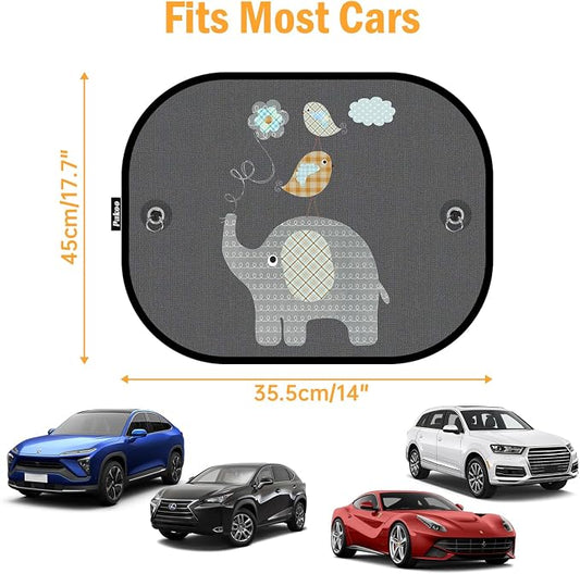 Car Sun Shades for Baby, 2 Pack Mesh Window Shade Baby Kids Pet with Cute Animal Motifs, Side Window Screens for SUV, 17"x14" Universal Car Sun Shades with Suction Cups