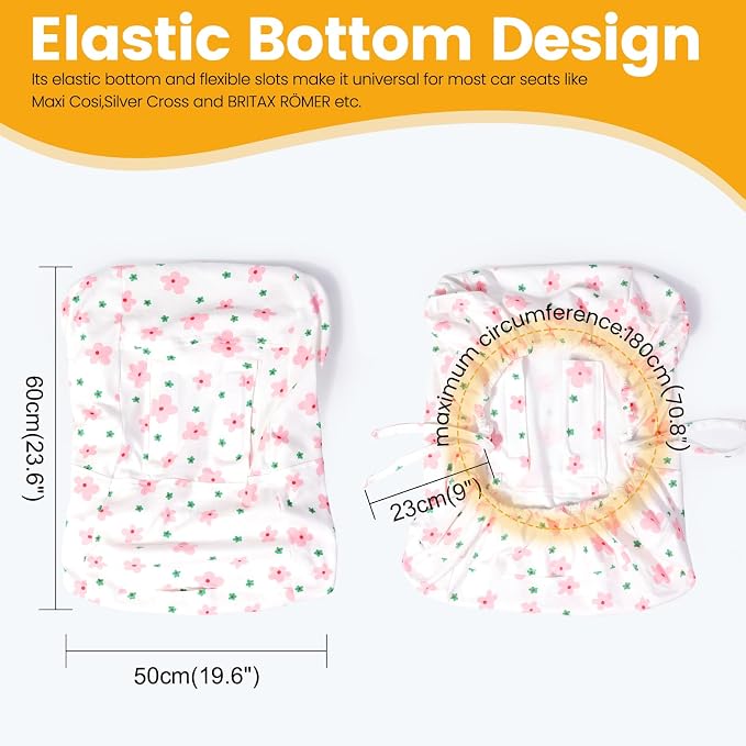 Orzbow Infant Car Seat Cover Liner, 100% Cotton Newborn Carseat Protective Cover, Breathable Prevent Wear & Dirt Suitable Travel Systems (0-12m), Easy to Clean, Machine Washable, Pink