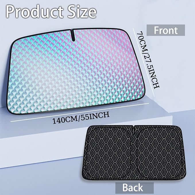 Car Windshield Sunshield, Accordion Foldable Front Windshield Sunshade UV Protection Auto Sunshade Rainbow Sparkle Layer Diamond Pattern Thermal Reflector (S)