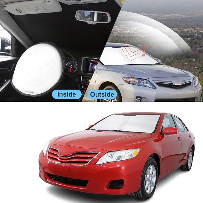TINGLU Sun Shade for Toyota Camry 2007-2011 Accessories Windshield Sun Shade Window Shade UV Rays Protection Sun Visor Cover with Steering Wheel Sunshade Storage Bag