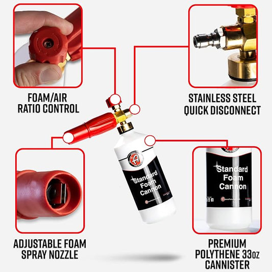Adam's Polishes Standard Foam Cannon & Snub Nose Combo - Foam Cannon Soap Sprayer for Car Wash, Patio & House Cleaning | Sprayer Cleaner Cannister for Pressure Washer