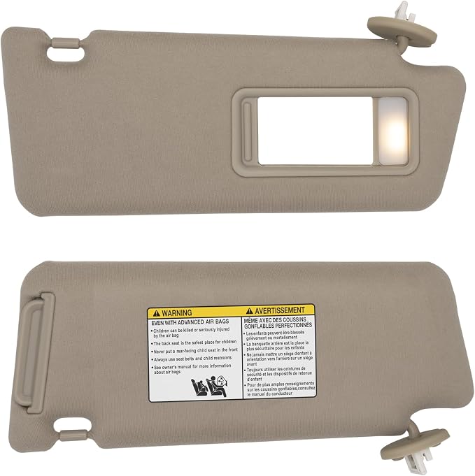 NHILES Driver & Passenger Side Sun Visor Replacement Fits for Toyota Tacoma 2005-2015 Sunshade with Light 7432004210E0 7431004120E0 Color Beige