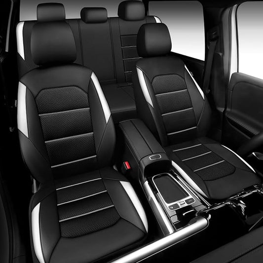 CAR PASS Memory 3D Foam Car Seat Covers Full Set, Breathable Mesh Thick Seat Covers for Cars,White Leather Seat Covers,Airbag Compatible Universal Automotive Comfort for SUVs Trucks SUV, Black White