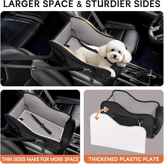 TKYZ Center Console Dog Car Seat,Pet Puppy Car Seat,Middle Console Dog Armrest Booster Seat for Small Dogs(Leather Black)