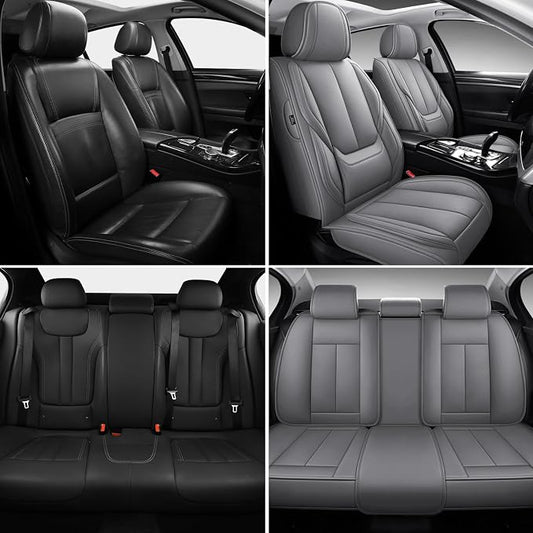 MINGBRON Leather Car Seat Covers,Car Seat Covers Full Set,Automotive Seat Covers 5 Seats,Fit for Most Cars SUV and Most Sedans Grey