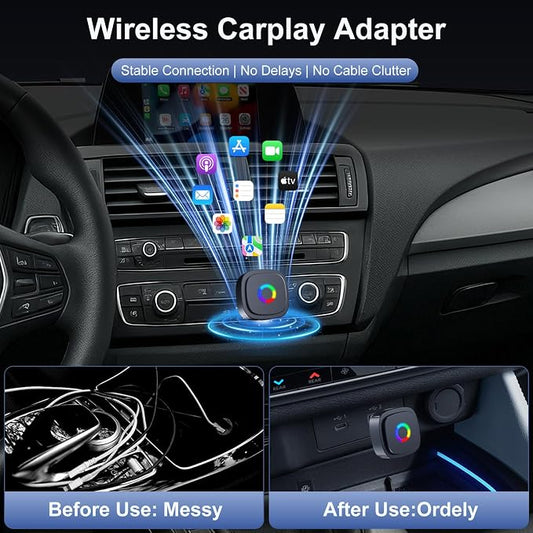 2-in-1 Wireless CarPlay Adapter for Apple iPhone & Android, Adapter Convert Wired to Wireless CarPlay, Mini USB Car Play Adapter with Type-C Extension, Plug and Play, Stable Connection & No Latency