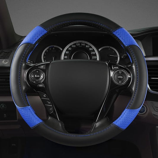 GIANT PANDA Microfiber Leather Steering Wheel Cover for Honda Accord,Civic,CR-V,HR-V,Pilot(Diamond-Pattern-Black+Blue-Standard Size)