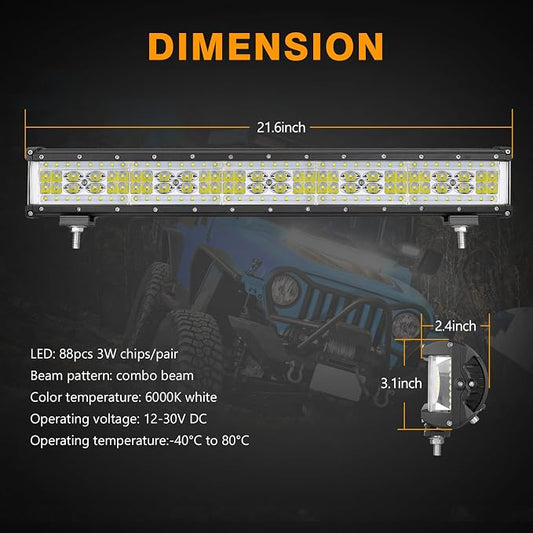 Muto-Beam Side Shooter LED Light Bar, 20 Inch 320W Quad Row Light Bar LED Fog Lights Off Road Driving Spot Flood Combo Work Lights for Truck UTV ATV Pickup SUV Boat