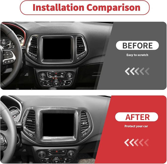 Linskip Information Screen Trim Compatible with 2017 2018 2019 2020 2021 Jeep Compass, Air Vent Covers for Jeep Compass Interior Accessories(Black Carbon Fiber)