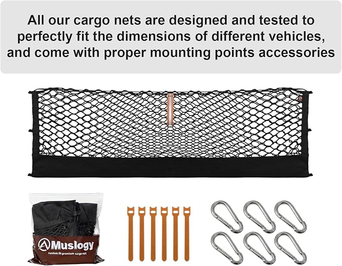 Muslogy Truck Bed Cargo Net Trunk Netting Compatible with 2013-2026 Chevy Silverado & GMC Sierra 1500/2500HD/3500HD Accessories, Pickup Cargo Organizer SUV Sedan Storage Net w/Heavy Duty Carabiners