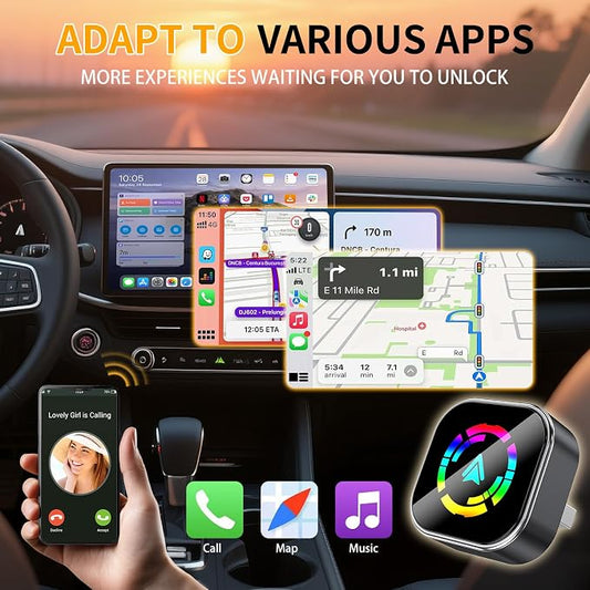 Plug-and-Play CarPlay Converter, converting Wired to Wireless Connection, 2-in-1 Wireless CarPlay and Android Auto Adapter, Quick Connection, Suitable for USB/USB-C Ports, Compact Size