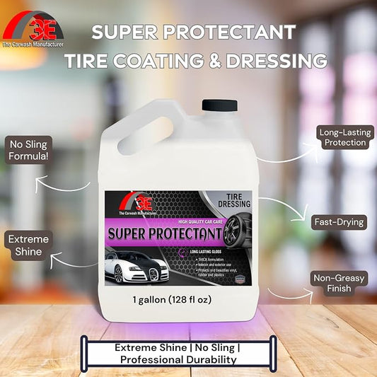 Super Protectant Tire Shine - High Gloss Wipe-On Dressing with Silicone - 1 Gallon - for Tires, Rubber, Vinyl & Plastic - Safe for Cars, Trucks, Motorcycles, RVs & More