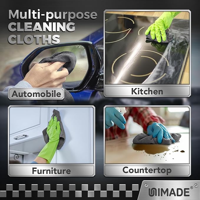 UNIMADE Microfiber Cleaning Cloth, 400 Pack Microfiber Towels for Cars Commercial Grade Work Rags Bulk Detailing Cloth for Automotive Bar Mechanic Restaurant Garage Housekeeping, 11.5"x 11.5", Grey