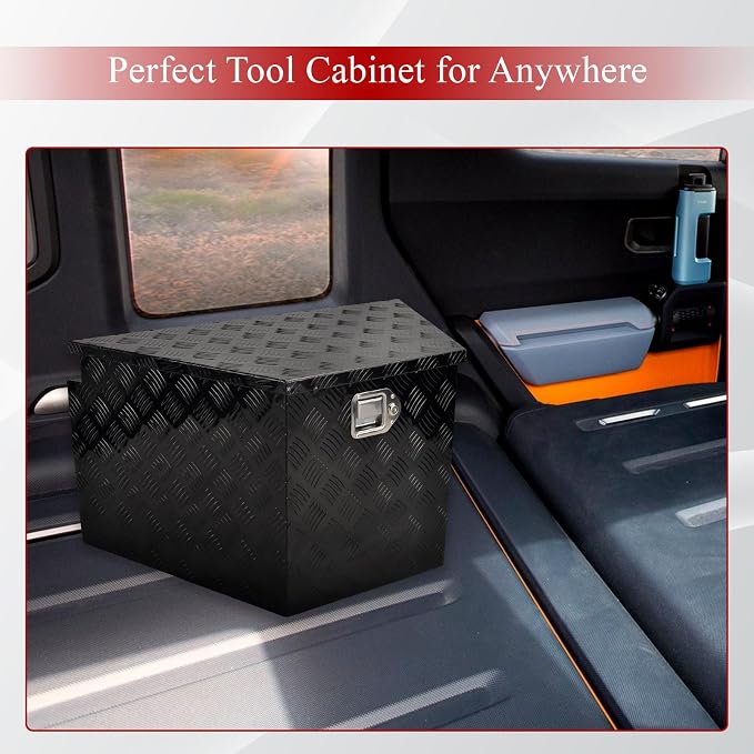 33''Inch Aluminum Trailer Tongue Tool Box Truck Bed Toolbox Truck Trailer Chest Box Underbody Storage Organizer Waterproof Square Storage Organizer wi/Lock & Keys Black(33" Lx19 Wx18 H)